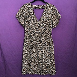 Angie Dress, Black, Tan and White Pattern, Size Medium